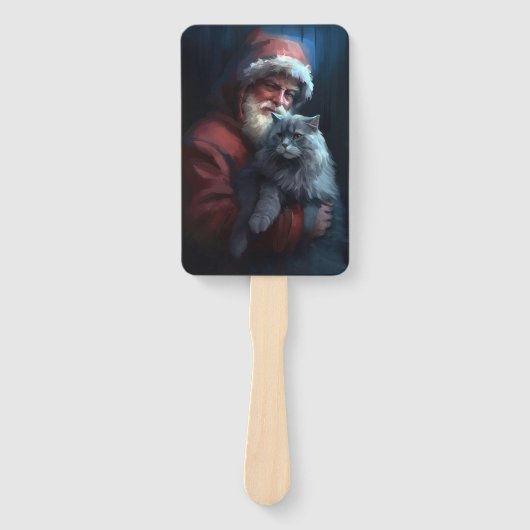 ブルーロシアのキャットサンタクロースフェスティバルクリスマス ハンドファン (正面)