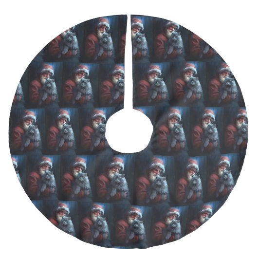 ブルーロシアのキャットサンタクロースフェスティバルクリスマス ブラッシュドポリエステルツリースカート (正面)