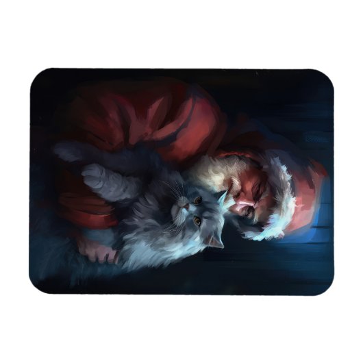 ブルーロシアのキャットサンタクロースフェスティバルクリスマス マグネット (横)