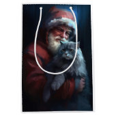 ブルーロシアのキャットサンタクロースフェスティバルクリスマス ミディアムペーパーバッグ (正面)