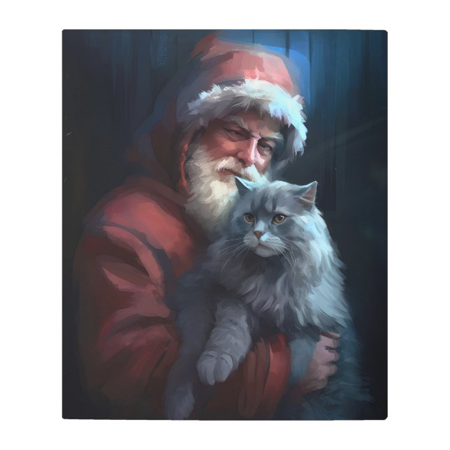 ブルーロシアのキャットサンタクロースフェスティバルクリスマス メタルプリント (正面)