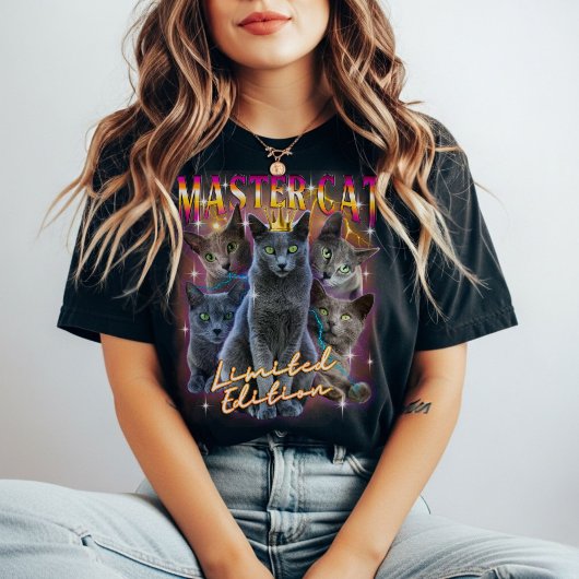 ブルーロシアのキャットブートレッグスタイルシルバーキャットヴィンテージ トライブレンドTシャツ