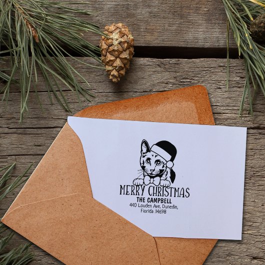 ブルーロシアのキャット差出人住所クリスマス ラバースタンプ