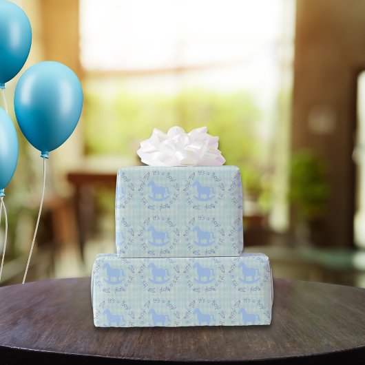 ブルーロッキングホース円形文字 ラッピングペーパー