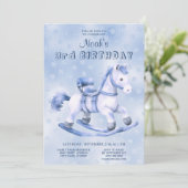 ブルーロッキングホース誕生日招待状 招待状 (スタンド正面)