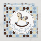 ブルーロッキングホース誕生日 招待状 (正面/裏面)