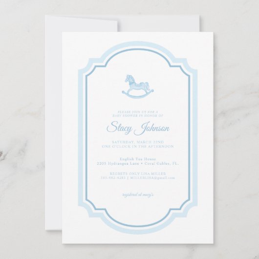 ブルーロッキングホース赤ちゃんシャワー招待状 | ボーイ 招待状 (正面)