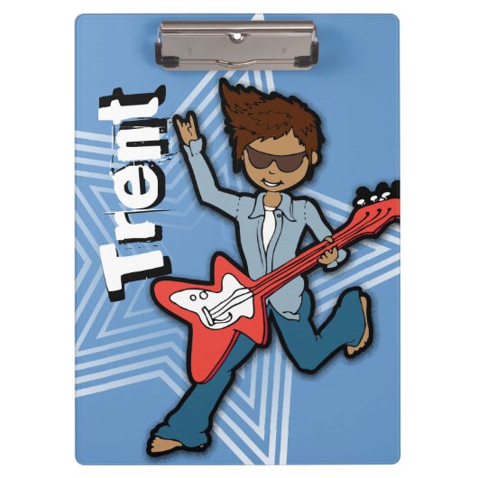 ブルーロックスターギターボーイあなたの名前のクリップボードを追加 クリップボード (正面)