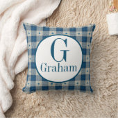 ブルーロッジプレイドモノグラムパーソナライズされた クッション (ブランケット)