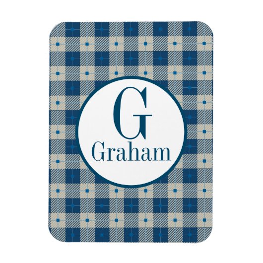 ブルーロッジプレイドモノグラムパーソナライズされた マグネット (縦)