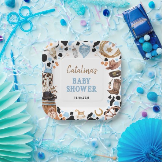 ブルーロデオウェスタンカウボーイベビーシャワー ペーパープレート (パーティー)