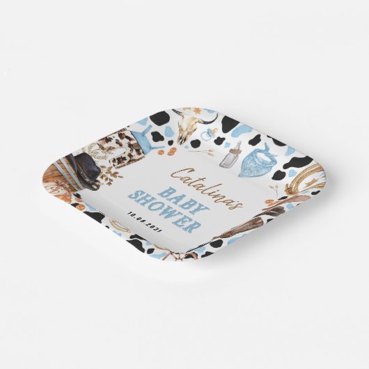 ブルーロデオウェスタンカウボーイベビーシャワー ペーパープレート (傾斜あり)