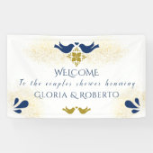 ブルーロブバード結婚のカップルのシャワー歓迎サイン 横断幕 (横)