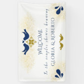 ブルーロブバード結婚のカップルのシャワー歓迎サイン 横断幕 (縦)