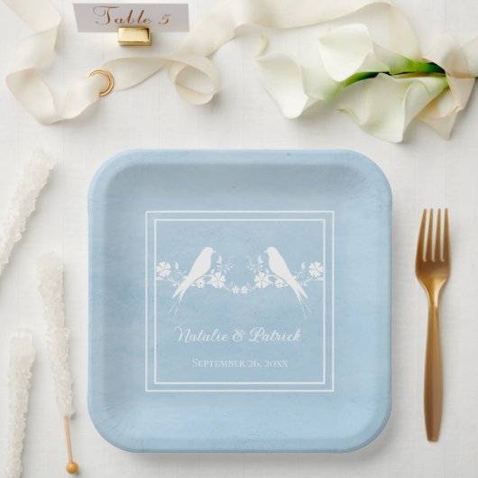 ブルーロベバード結婚フローラ紙プレート ペーパープレート (ウェディング)