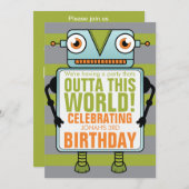 ブルーロボットチルド誕生日パーティの招待状 招待状 (正面/裏面)