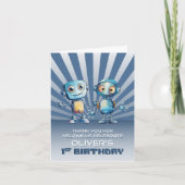 ブルーロボットテーマ1st誕生日ありがとう サンキューカード (正面)