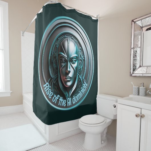 ブルーロボットマスク – AI dominioNの台頭 シャワーカーテン (インサイチュ)