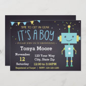 ブルーロボット黒板ベビーシャワー招待状 招待状 (正面/裏面)