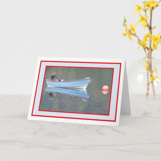 ブルーローイングボートのグリーティングカード カード (黄色い花)