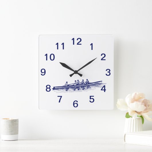 ブルーローイングローワーズクルーズチームウォータースポーツ スクエア壁時計 (ホーム)