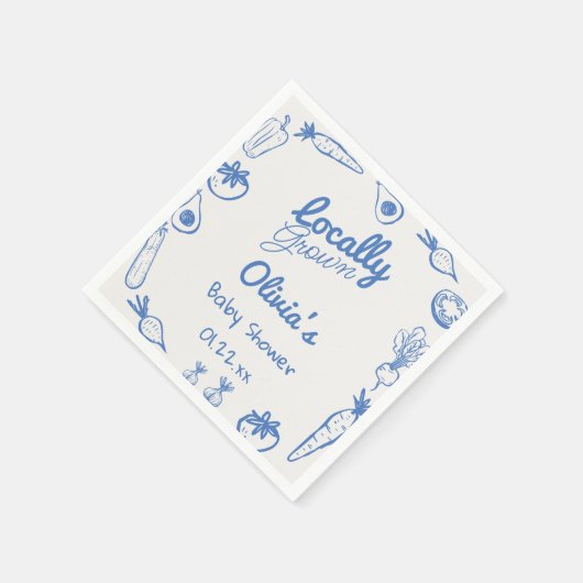 ブルーローカル描で栽培された野菜男の赤ちゃんシャワー スタンダードカクテルナプキン (角)