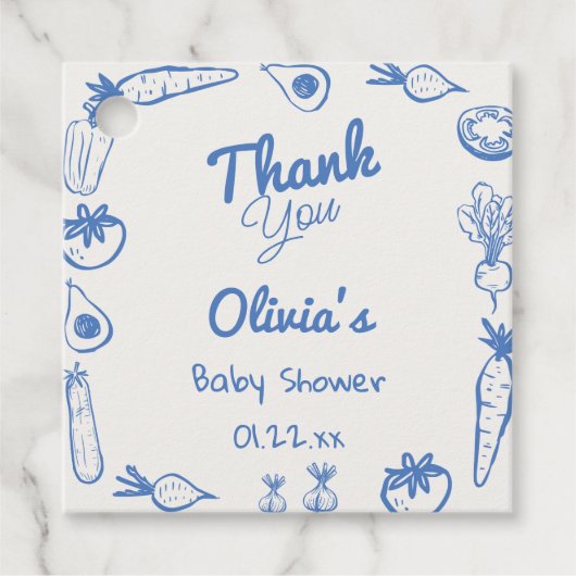 ブルーローカル描で栽培された野菜男の赤ちゃんシャワー フェイバータグ (正面)