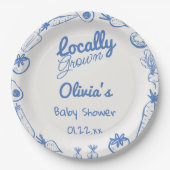 ブルーローカル描で栽培された野菜男の赤ちゃんシャワー ペーパープレート (正面)