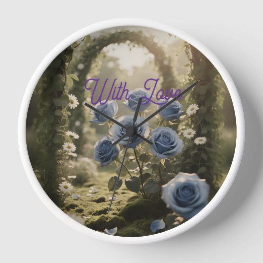 ブルーローズエレガンス - ヴィンテージロマンティックブルーローズ 壁時計 (正面)