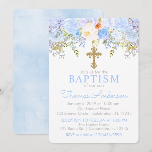 ブルーローズガーデン洗礼招待状 招待状 (正面/裏面)