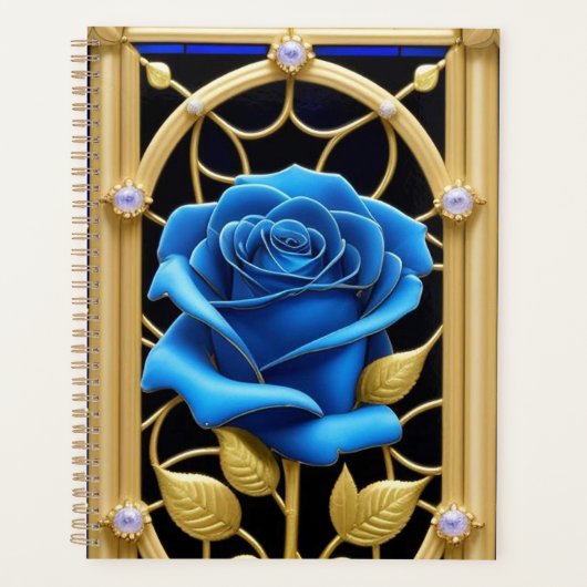 ブルーローズステンドグラスデザイン 🌹🔷✨ プランナー手帳 (正面)