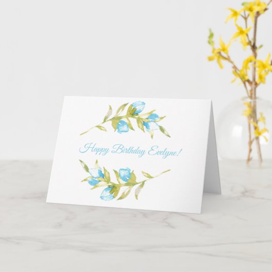 ブルーローズブドスタムウォーターカラー誕生日カード カード (黄色い花)