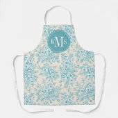 ブルーローズブーケガーデンフローラルパターン エプロン (正面)