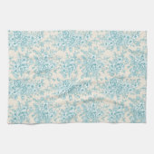 ブルーローズブーケガーデンフローラルパターン キッチンタオル (横)