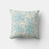 ブルーローズブーケガーデンフローラルパターン クッション (正面)