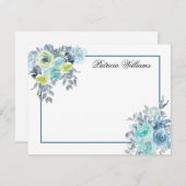ブルーローズブーケ水彩花パーソナライズされた ノートカード (正面/裏面)