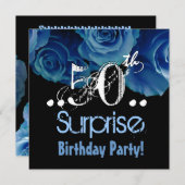 ブルーローズブーケ第50回サプライズ誕生パーティー 招待状 (正面/裏面)