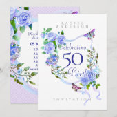 ブルーローズリボン 誕生日招待状 シーズンカード (正面/裏面)