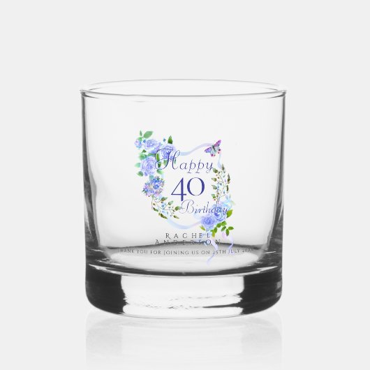 ブルーローズリボン 40歳の誕生日 ウイスキーグラス (正面)