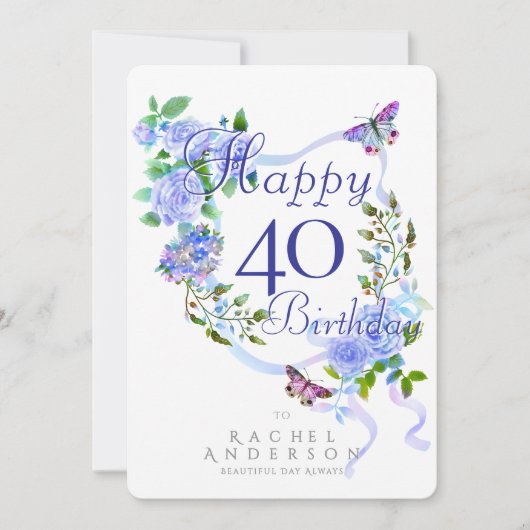 ブルーローズリボン 40歳の誕生日 シーズンカード (正面)