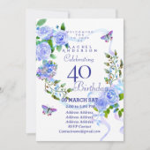 ブルーローズリボン 40歳 誕生日招待状 招待状 (正面)