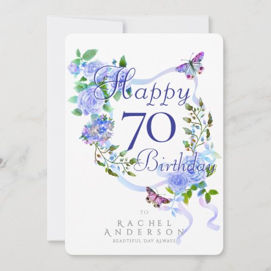 ブルーローズリボン 70歳の誕生日 シーズンカード (正面)