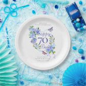 ブルーローズリボン 70歳の誕生日 ペーパープレート (パーティー)