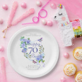 ブルーローズリボン 70歳の誕生日 ペーパープレート (パーティー)