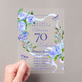 ブルーローズリボン 70歳 誕生日招待状 アクリル招待状 (インサイチュ (ポータブル))