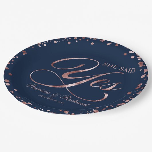 ブルーローズ ゴールド シーセッド イェス 婚約パーティー ペーパープレート (アングル)