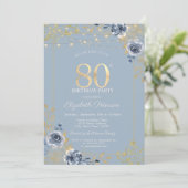 ブルーローズ ストリングライト ダスティブルー 80歳の誕生日 招待状 (スタンド正面)