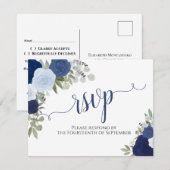 ブルーローズ ダウンロード式 ウェディング RSVP ポストカード (正面/裏面)