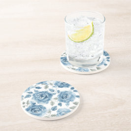 ブルーローズ 水彩画 ボタニカル フラワー コースター
