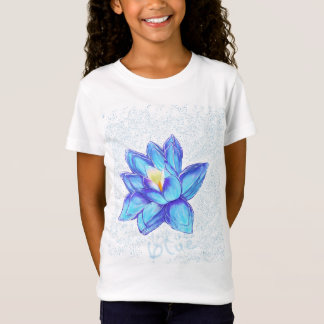 ブルーロータスフラワーの植物画イラスト Tシャツ